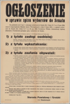 Ogłoszenie w sprawie spisu wyborców do Senatu