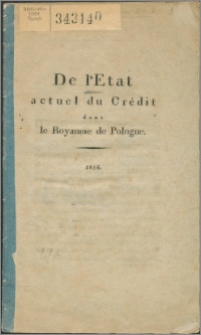 De l'état actuel du crédit dans le Royaume de Pologne