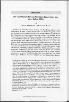 Ein rechtlicher Rat von Nicolaus Copernicus aus dem Jahre 1535