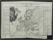 Neue Carte von Europa : welche die merkwürdigsten Produkte und vornehsten Handelspläze nebst dem Flächen = Inhalt aller Europäischen Lander in deutschen Quadrat = Meilen enthält