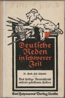 Das heilige Vermächtnis unserer gefallenen Helden : Rede am 21. Oktober 1915