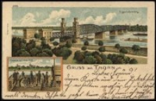 Gruss aus Thorn. Eisenbahnbrücke. Flissaken auf ihrer Traft - Pozdrowienia z Torunia