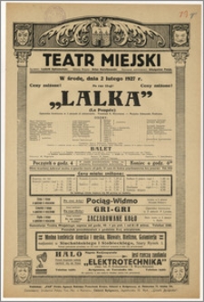 [Afisz:] Lalka (La Poupée). Operetka komiczna w 3 aktach (4 odsłonach)