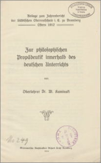 Zur philosophischen Propädeutik innerhalb des deutschen Unterrichts