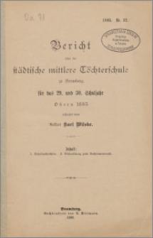 Bericht über die Städtische mittlere Töchterschule zu Bromberg