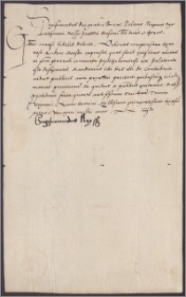 Zygmunt król polski poleca Janowi Pieniążkowi poborcy z. krakowskiej wypłacić z podatków ubiegłego roku 18 grzywien Andrzejowi Morskiemu na pokrycie wydatków poniesionych w czasie sejmu piotrkowskiego