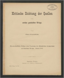 Kritische Sichtung der Quellen zum ersten punischen Kriege