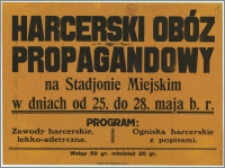 [Afisz] : [Inc.:] Harcerski Obóz Propagandowy na Stadionie Miejskim w dniach od 25. do 28 maja b.r. [Program]