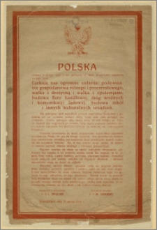 [Obwieszczenie] : [Inc.:] Polska wkracza z okresu walki o byt polityczny w okres wewnętrznej odbudowy swojego życia [...] Warszawa, 17 marca 1920 r. L. Skulski, W. Grabski