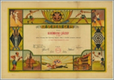 [Dyplom] : [Inc.:] Dyplom - Druh Kośmicki Józef st. post. Członek Policyjnego Klubu Sportowego Bydgoszcz zdobył w zawodach wewnętrzno-klubowych III. miejsce w wieloboju lekkoatletycznym kl. III 35 pkt. Bydgoszcz, dn. 21 marca 1939 r.