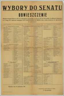Obwieszczenie : Wybory do Senatu. Warszawa, dnia 24 października 1922 r.