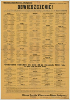 Obwieszczenie : Bydgoszcz, dnia 21 listopada 1933 r.