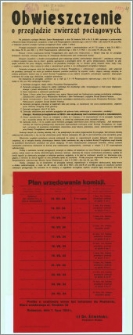 Obwieszczenie o przeglądzie zwierząt pociągowych : 26 kwietnia 1924 r.