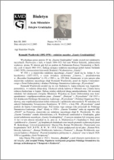 Biuletyn Koła Miłośników Dziejów Grudziądza 2005, Rok 3, nr 34(73) ; Romuald Wasilewski (1892-1970) – redaktor naczelny „Gazety Grudziądzkiej“