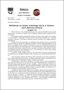 Biuletyn Koła Miłośników Dziejów Grudziądza 2007, Rok 5, nr 26(139) : Refleksje na temat ludzkiego życia w felietonach Marcina Urbana (część II)