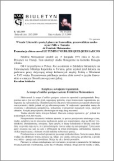Biuletyn Koła Miłośników Dziejów Grudziądza 2009, Rok 7, nr 18(210) : Wieczór Literacki z poetą i pisarzem francuskim, pracownikiem naukowym UMK w Toruniu dr Frédéric Meissonnier. Prezentacja zbioru nowel „Le Temps d'Oublier Quelques Saisons”
