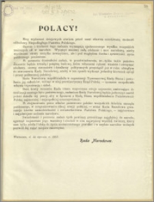 Polacy! [Inc.:] Bieg wydarzeń dziejowych otwiera przed nami zdawna oczekiwaną możność odbudowy Niepodległego Państwa Polskiego [...] : Warszawa, d. 14 stycznia r. 1917