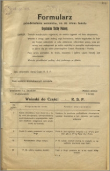 Formularz przedkładania wniosków, co do zmian tekstu Regulaminu Służby Polowej : Wnioski do Części R. S. P.