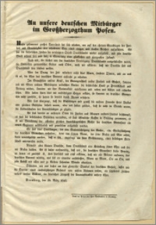 An unsere deutschen Mitbürger im Grossherzogthum Posen