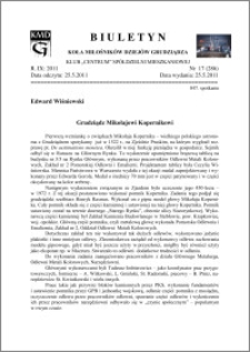Biuletyn Koła Miłośników Dzejów Grudziądza 2011, Rok IX, nr 17(286): Grudziądz Mikołajowi Kopernikowi