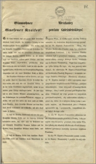 Einwohner des Gnesener Kreises!, Gnesen, den 22. April 1848 = Mieszkańcy powiatu Gnieźnieńskiego!, Gniezno, dnia 22. Kwietnia 1848