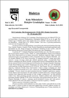 Biuletyn Koła Miłośników Dziejów Grudziądza 2011, Rok IX, nr 31(300): XLI Centralny Zlot Krajoznawców CZAK 2011 Ziemia Gorzowska 22 - 28 sierpnia 2011