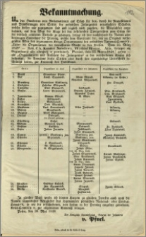 Bekanntmachung. [Incipit] Um den Hunderten von Reclamationen auf Ersatz [...]. Posen, den 30. Mai 1848