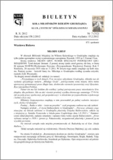 Biuletyn Koła Miłośników Dziejów Grudziądza 2012, Rok X, nr 7(312): Mlody Gryf