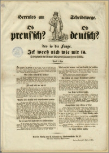 Hercules am Scheidewege. Ob preus'sch? Ob deutsch? des is die Frage. Ick wess nich wie mir is. Ick weeß nich wie mir is. : Selbstgespräch des Berliner Burgerwehrmannes Herrn Schulze