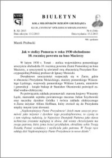 Biuletyn Koła Miłośników Dziejów Grudziądza 2013, Rok XI, nr 6(346): Jak w stolicy Pomorza w roku 1930 obchodzono 10. rocznicę powrotu na łono Macierzy