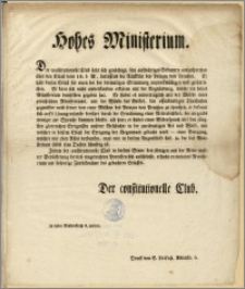 Hohes Ministerium. / Der constitutionelle Club