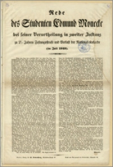 Rede des Studenten Edmund Monecke : bei seiner Verurtheilung in zweiter Instanz zu 2 1/2 Jahren Festungsstrafe und Verlust der National-Kokarde