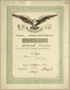 [Dyplom] : [Inc.:] Towarzystwo Gimnastyczne "Sokół" Bydgoszcz V, Dyplom - Drh Radzimski Władysław jako uczestnik wewn. zawodów sprzętowych uzyskał I. miejsce w Klasie "A" […], Bydgoszcz, 11 stycznia 1934 r.