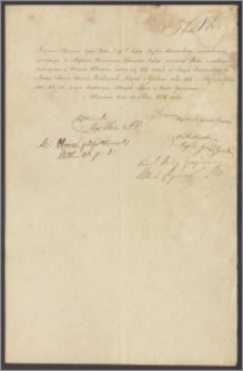 Oficerowie byłego pułku 5 p. l. Księstwa Warszawskiego zaświadczają, że Migilinowi Wawrzyńcowi, żołnierzowi tego pułku obecnie będącego w Korpusie Weteranów należy się zaległy żołd od rządu francuskiego