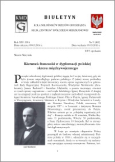 Biuletyn Koła Miłośników Dziejów Grudziądza 2016, Rok XIV, nr 9(462) : Kierunek francuski w dyplomacji polskiej okresu międzywojennego