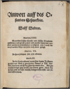 Anwort auff des Osianders Schmeckbier / Wolff Waldner. ...