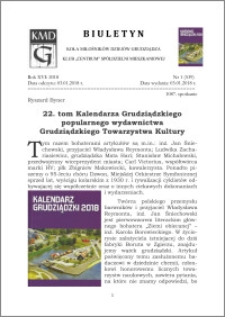 Biuletyn Koła Miłośników Dziejów Grudziądza 2018, Rok XVI nr 1(539) : 22. tom Kalendarza Grudziądzkiego popularnego wydawnictwa Grudziądzkiego Towarzystwa Kultury