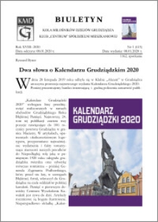Biuletyn Koła Miłośników Dziejów Grudziądza 2020, Rok XVIII nr 1 (615) : Dwa słowa o Kalendarzu Grudziądzkim 2020