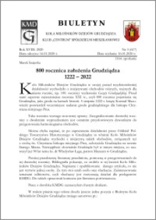 Biuletyn Koła Miłośników Dziejów Grudziądza 2020, Rok XVIII nr 3 (617) : 800 rocznica założenia Grudziądza 1222 – 2022