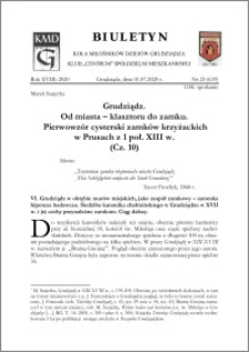 Biuletyn Koła Miłośników Dziejów Grudziądza 2020, Rok XVIII nr 25 (639) : Grudziądz. Od miasta – klasztoru do zamku. Pierwowzór cysterski zamków krzyżackich w Prusach z 1 poł. XIII w. (Cz. 10)