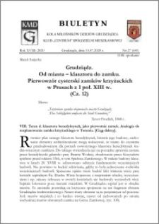 Biuletyn Koła Miłośników Dziejów Grudziądza 2020, Rok XVIII nr 27 (641) : Grudziądz. Od miasta – klasztoru do zamku. Pierwowzór cysterski zamków krzyżackich w Prusach z 1 poł. XIII w. (Cz. 12)