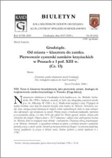 Biuletyn Koła Miłośników Dziejów Grudziądza 2020, Rok XVIII nr 28 (642) : Grudziądz. Od miasta – klasztoru do zamku. Pierwowzór cysterski zamków krzyżackich w Prusach z 1 poł. XIII w. (Cz. 13)