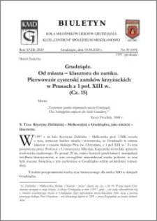 Biuletyn Koła Miłośników Dziejów Grudziądza 2020, Rok XVIII nr 30 (644) : Grudziądz. Od miasta – klasztoru do zamku. Pierwowzór cysterski zamków krzyżackich w Prusach z 1 poł. XIII w. (Cz. 15)