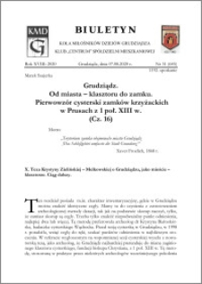 Biuletyn Koła Miłośników Dziejów Grudziądza 2020, Rok XVIII nr 31 (645) : Grudziądz. Od miasta – klasztoru do zamku. Pierwowzór cysterski zamków krzyżackich w Prusach z 1 poł. XIII w. (Cz. 16)