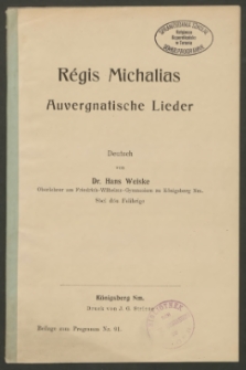 Régis Michalias Auvergnatische Lieder