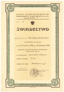 Świadectwo ukończenia Szkoły Podchorążych Rezerwy Piechoty Nr 7A Kompanja 1