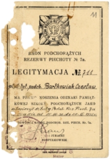 Legitymacja No. 711 - prawo noszenia odznaki pamiątkowej Szkoły Podchorążych