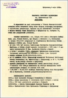 Pismo do Pracowni Instytutu Zachodniego w Warszawie