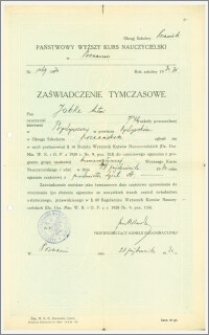Zaświadczenie tymczasowe : Państwowy Wyższy Kurs Nauczycielski w Poznaniu