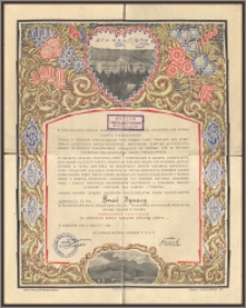 Zaświadczenie o złożonej ofierze na budowę Sanatorium Nauczycielskiego